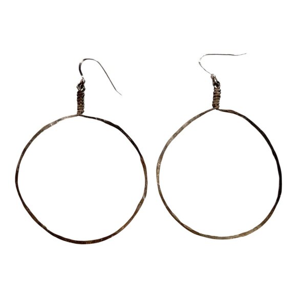 Handcrafted Lightweight Hammered Handmade Sterling Hoop Earrings Boho 2.5" Large - Picture 1 of 6